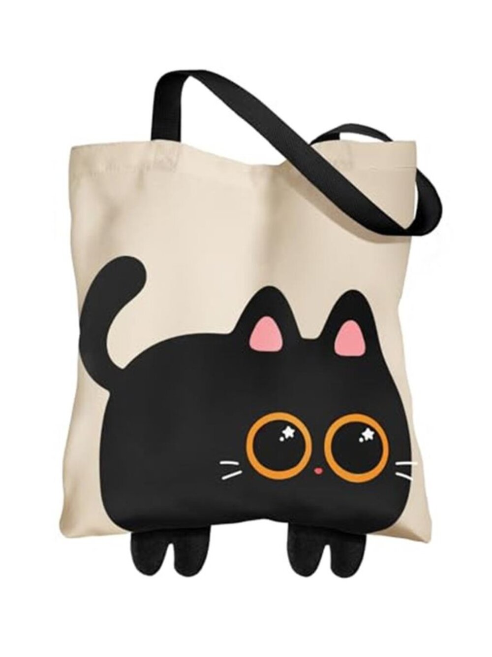 Miss Adola Cute Black Cat Canvas Tote Bag Funny Feet Cartoon Shoulder Shopper Ba